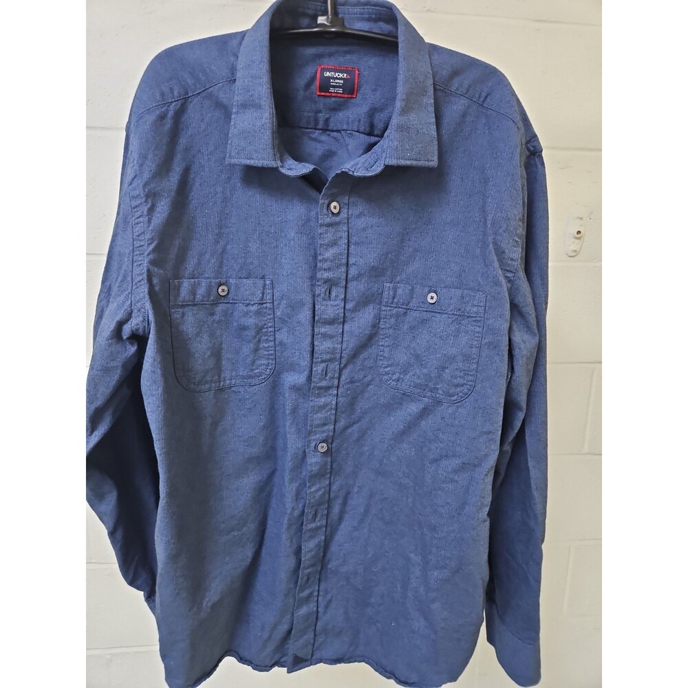 UNTUCKit Hemsworth Blue Herringbone Button Down Shirt Relaxed Fit Sz XL